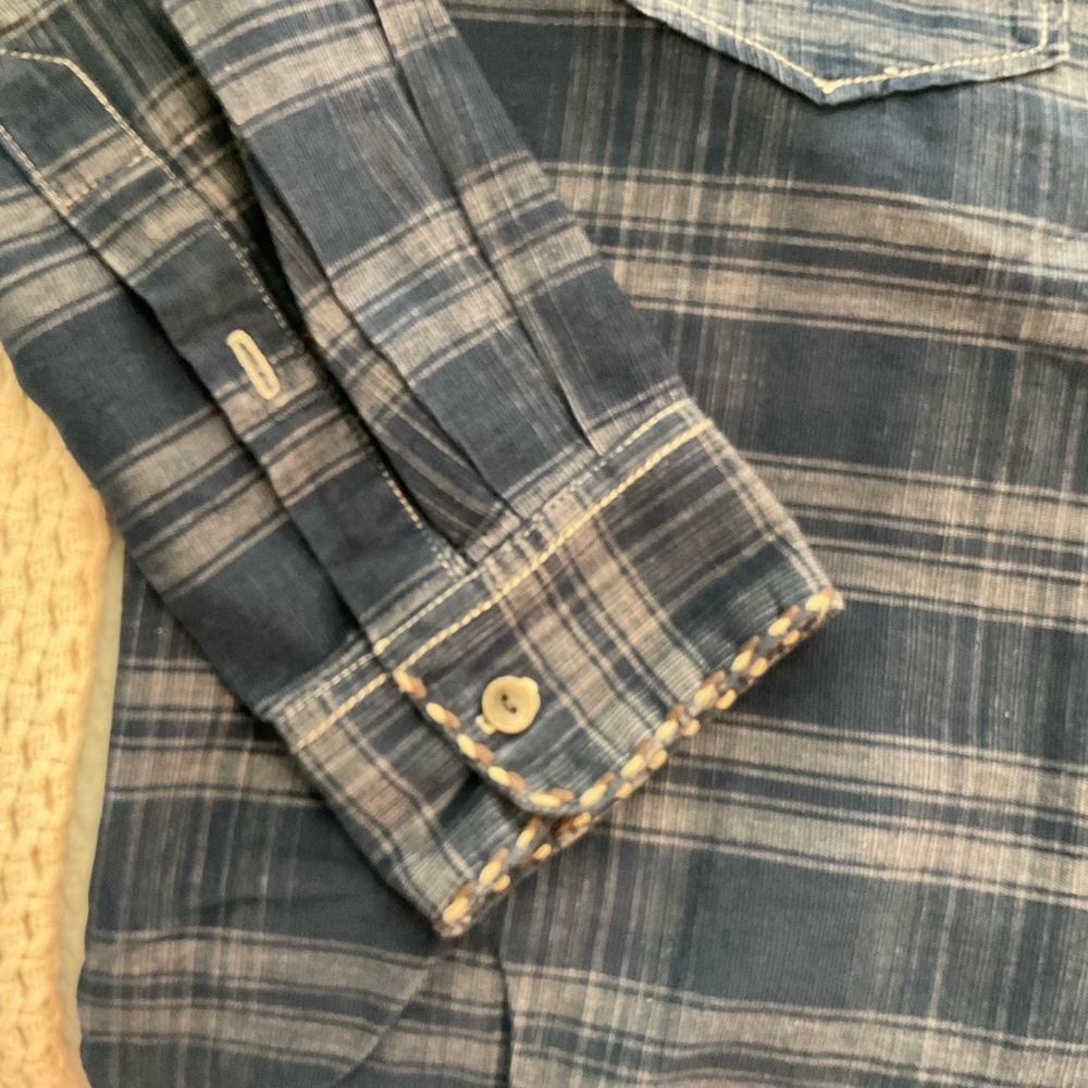 True Grit Navy Plaid Button Down Shirt - Picture 6 of 11